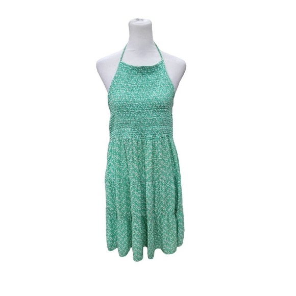 American Eagle‎ Ditsy Floral Print Smocked Halter Dress Size Large Green - Picture 1 of 13